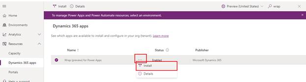 How to Install Wrap features in Power Apps